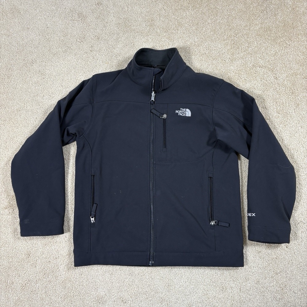 The North Face Boys Sz Large L Jacket TNF APEX Black Soft Shell Full Zip